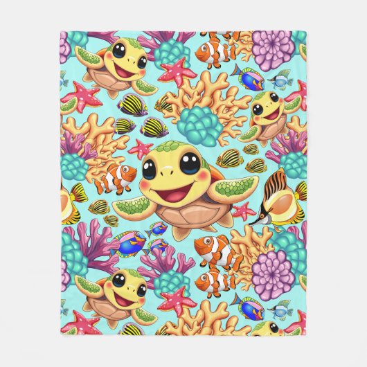 Zee Schildpad Baby Gelukkig en schattig personage Fleece Deken (Voorkant)