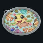 Zee Schildpad Baby Gelukkig en schattig personage Gesp<br><div class="desc">Zee Schildpad Schattige en Happy Baby Zee Dierlijke Cartoon Karakter zwemmen op Summer Underwater,  omgeven tropische vissen en koralen vector Illustratie Copyright BluedarkArt TheChameleonArt.</div>