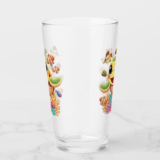 Zee Schildpad Baby Gelukkig en schattig personage Glas (Rechts)