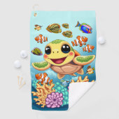 Zee Schildpad Baby Gelukkig en schattig personage Golfhanddoek (Insitu)