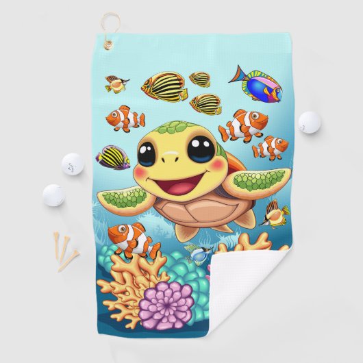 Zee Schildpad Baby Gelukkig en schattig personage Golfhanddoek (Insitu)