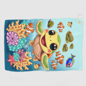 Zee Schildpad Baby Gelukkig en schattig personage Golfhanddoek (Horizontaal)