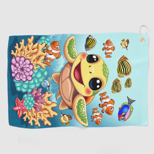 Zee Schildpad Baby Gelukkig en schattig personage Golfhanddoek (Horizontaal)