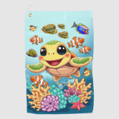 Zee Schildpad Baby Gelukkig en schattig personage Golfhanddoek (Voorkant)