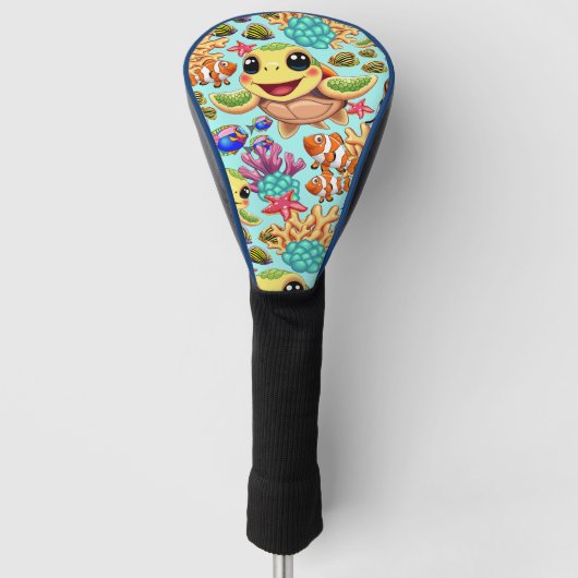 Zee Schildpad Baby Gelukkig en schattig personage Golfheadcover (Voorkant)