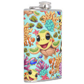 Zee Schildpad Baby Gelukkig en schattig personage Heupfles (Rechts)