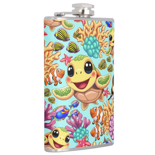 Zee Schildpad Baby Gelukkig en schattig personage Heupfles (Rechts)