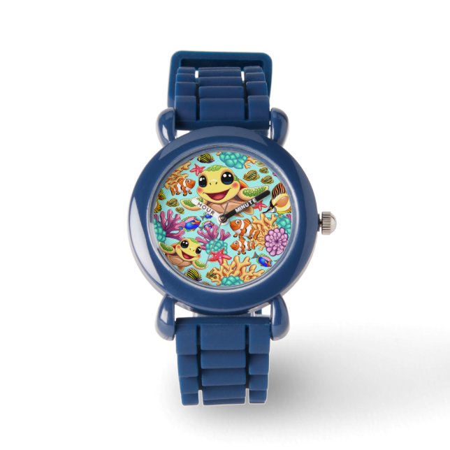 Zee Schildpad Baby Gelukkig en schattig personage Horloge (Voorkant)
