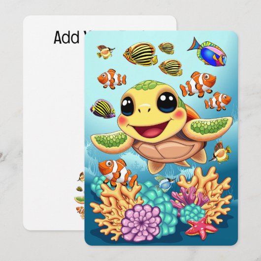 Zee Schildpad Baby Gelukkig en schattig personage Kaart (Voorkant / Achterkant)