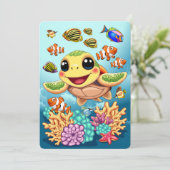 Zee Schildpad Baby Gelukkig en schattig personage Kaart (Staand voorkant)