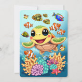 Zee Schildpad Baby Gelukkig en schattig personage Kaart (Voorkant)