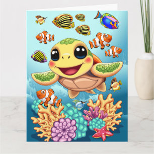 Zee Schildpad Baby Gelukkig en schattig personage Kaart