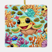 Zee Schildpad Baby Gelukkig en schattig personage Keramisch Ornament (Voorkant)