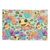 Zee Schildpad Baby Gelukkig en schattig personage Kussensloop (Achterkant)