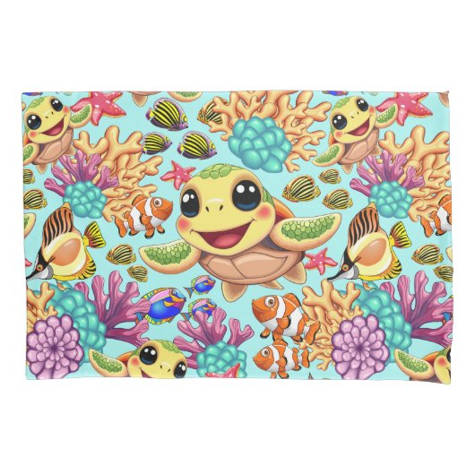 Zee Schildpad Baby Gelukkig en schattig personage Kussensloop (Voorkant)