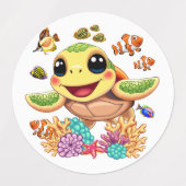 Zee Schildpad Baby Gelukkig en schattig personage Labels (Design 2)