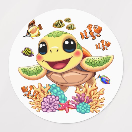 Zee Schildpad Baby Gelukkig en schattig personage Labels (Design 2)