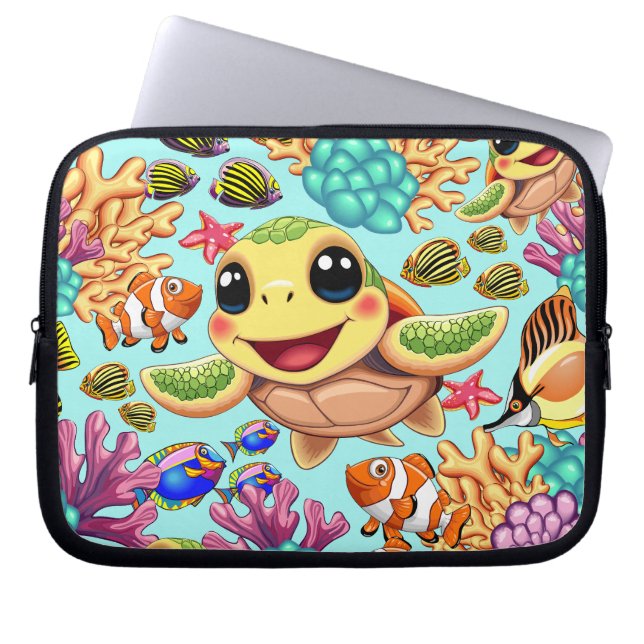 Zee Schildpad Baby Gelukkig en schattig personage Laptop Sleeve (Voorkant)