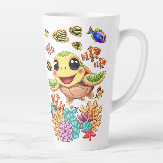 Zee Schildpad Baby Gelukkig en schattig personage Latte Mok (Rechts)