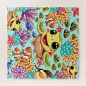 Zee Schildpad Baby Gelukkig en schattig personage Legpuzzel (Horizontaal)