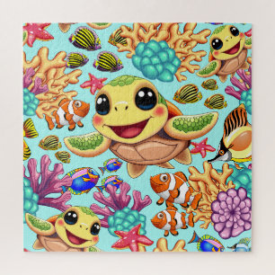 Zee Schildpad Baby Gelukkig en schattig personage Legpuzzel