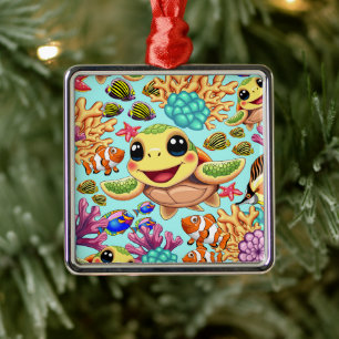 Zee Schildpad Baby Gelukkig en schattig personage Metalen Ornament