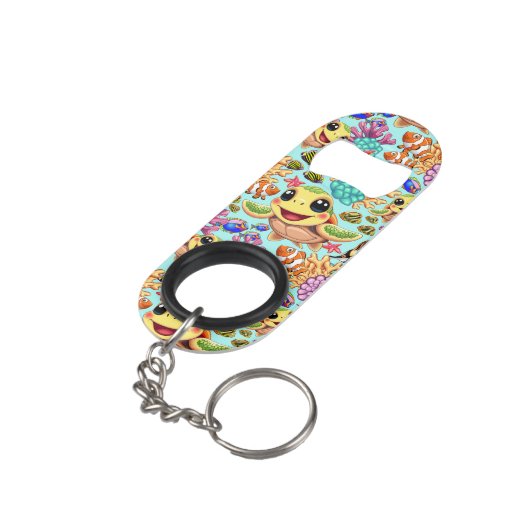 Zee Schildpad Baby Gelukkig en schattig personage Mini Flessenopener (Achterkant Gekanteld)