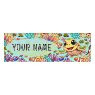 Zee Schildpad Baby Gelukkig en schattig personage Naambadge