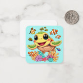 Zee Schildpad Baby Gelukkig en schattig personage Notitiekaartje (Voorkant / Achterkant in situ)