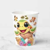 Zee Schildpad Baby Gelukkig en schattig personage Papieren Bekers (Achterkant)