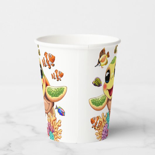 Zee Schildpad Baby Gelukkig en schattig personage Papieren Bekers (Rechts)