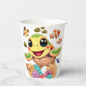 Zee Schildpad Baby Gelukkig en schattig personage Papieren Bekers (Voorkant)