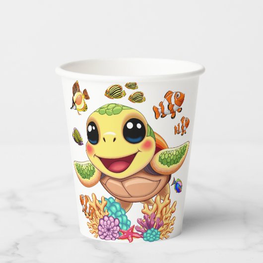 Zee Schildpad Baby Gelukkig en schattig personage Papieren Bekers (Voorkant)