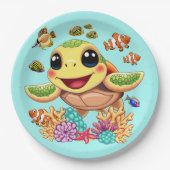 Zee Schildpad Baby Gelukkig en schattig personage Papieren Bordje (Voorkant)