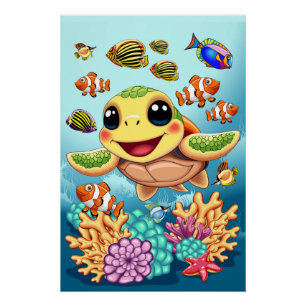 Zee Schildpad Baby Gelukkig en schattig personage Perfect Poster