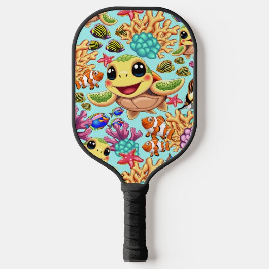 Zee Schildpad Baby Gelukkig en schattig personage Pickleball Paddle (Voorkant)