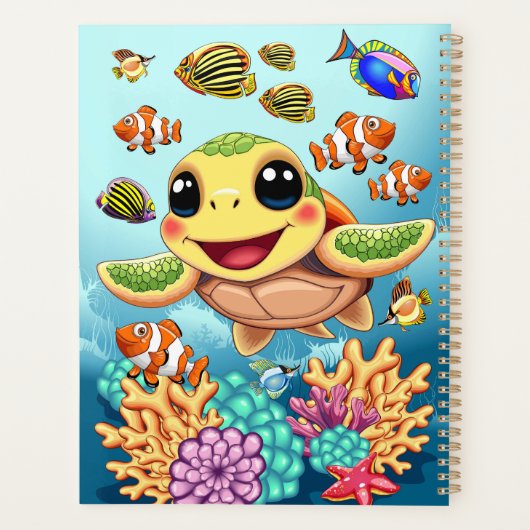 Zee Schildpad Baby Gelukkig en schattig personage Planner (Achterkant)