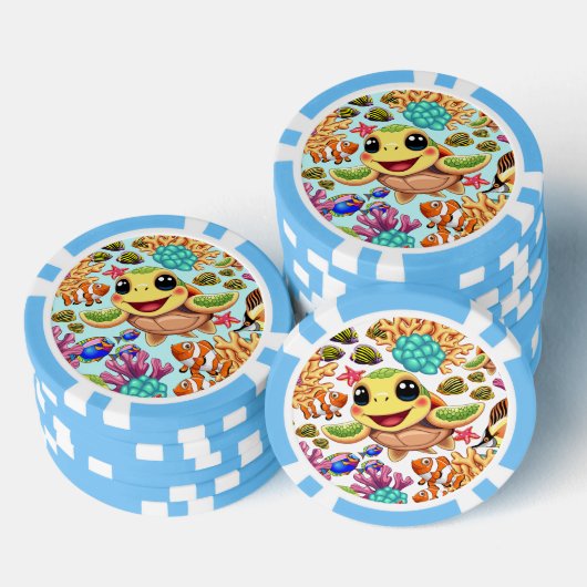 Zee Schildpad Baby Gelukkig en schattig personage Poker Chips (Opstapeling)