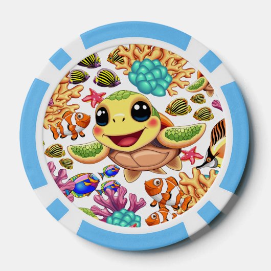 Zee Schildpad Baby Gelukkig en schattig personage Poker Chips (Achterkant)