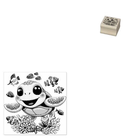 Zee Schildpad Baby Gelukkig en schattig personage Rubberstempel (Gestempeld)