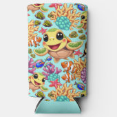 Zee Schildpad Baby Gelukkig en schattig personage Seltzer Blikjeskoeler (Voorkant)