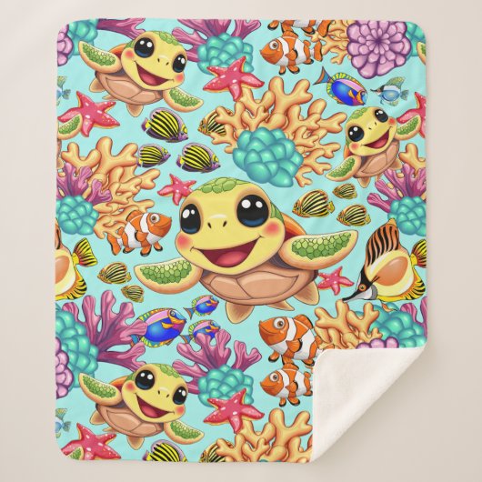 Zee Schildpad Baby Gelukkig en schattig personage Sherpa Deken (Voorkant)