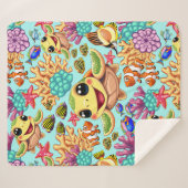 Zee Schildpad Baby Gelukkig en schattig personage Sherpa Deken (Voorkant (horizontaal))