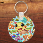 Zee Schildpad Baby Gelukkig en schattig personage Sleutelhanger (Voorkant)