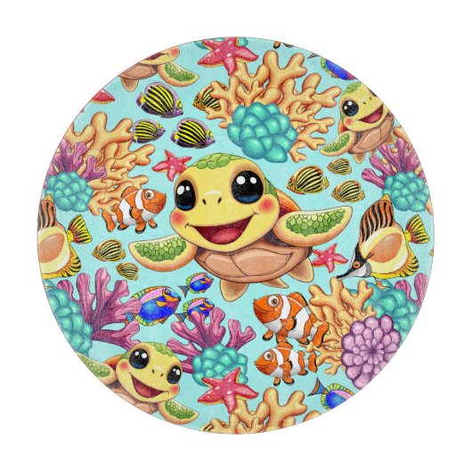 Zee Schildpad Baby Gelukkig en schattig personage Snijplank (Voorkant)