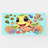 Zee Schildpad Baby Gelukkig en schattig personage Spandoek (Horizontaal)