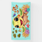 Zee Schildpad Baby Gelukkig en schattig personage Spandoek (Verticaal)