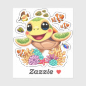Zee Schildpad Baby Gelukkig en schattig personage Sticker (Vel)