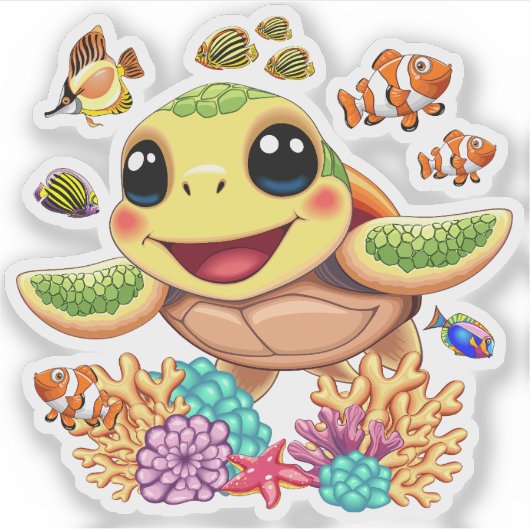Zee Schildpad Baby Gelukkig en schattig personage Sticker (Voorkant)