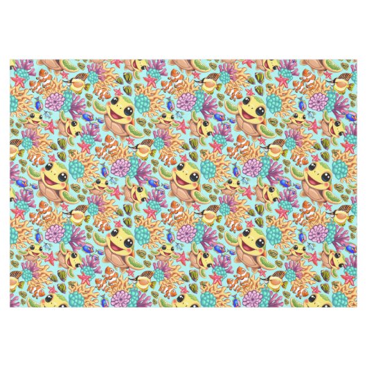 Zee Schildpad Baby Gelukkig en schattig personage Tafelkleed (Voorkant (Horizontaal))